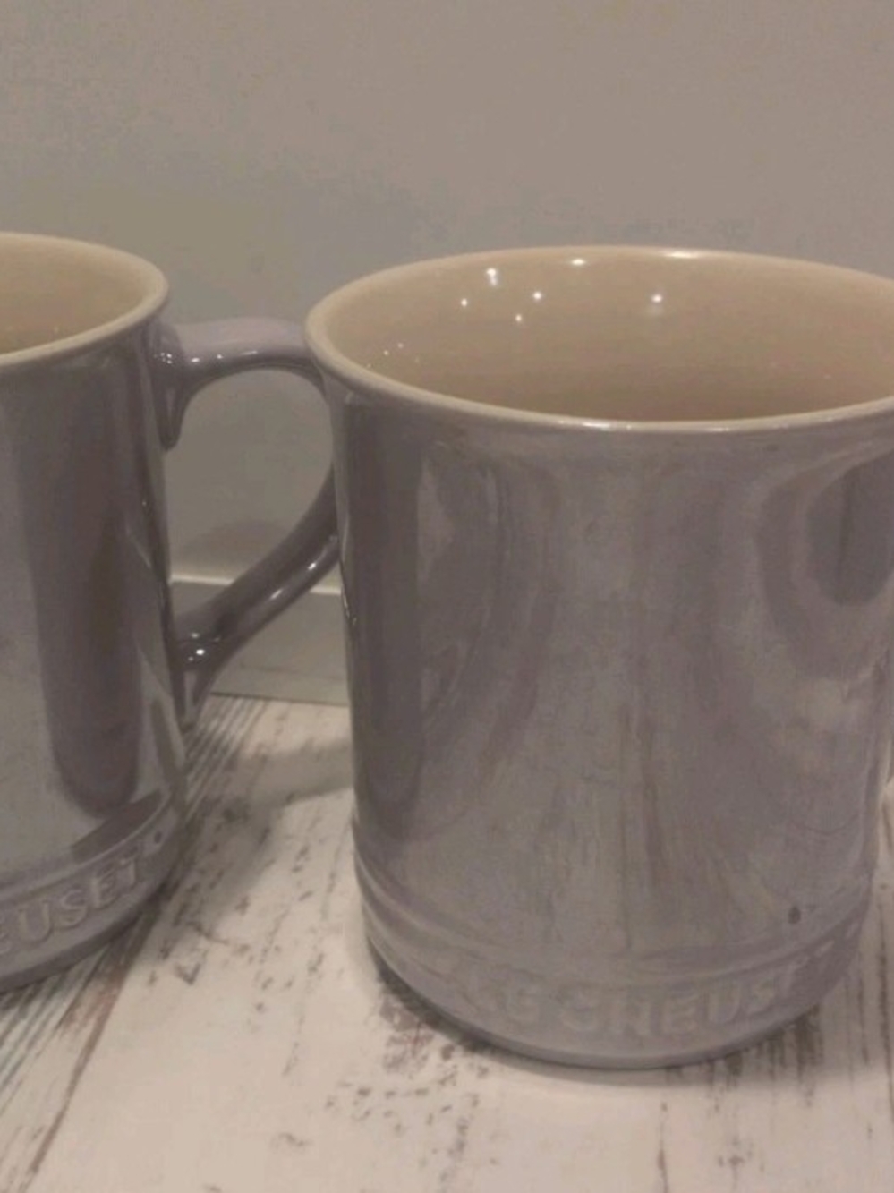 2 Le Creuset 14 Ounce Pearlized Light Bluebell Purple Vancouver Mugs - Picture 5 of 6
